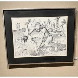 Original 1973 Pen & Ink Biblical Drawing | Crucifixion Scene | Signed Artwork
